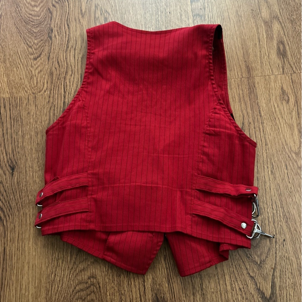 Lip Service Red Striped Vest size medium side buckles FLAWS - Picture 7 of 10
